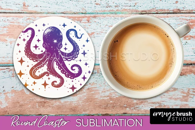 Celestial Coaster Sublimation, Boho Mystical Round Coaster