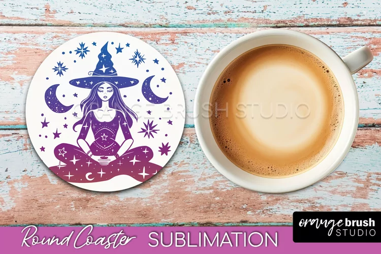 Celestial Coaster Sublimation, Boho Mystical Round Coaster