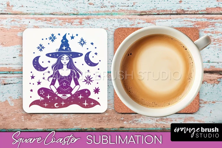 Boho Mystical Square Coaster PNG - Celestial Sublimation