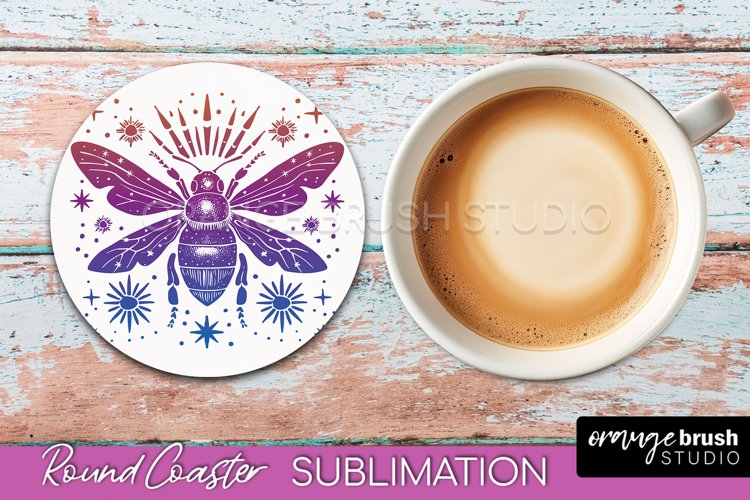 Celestial Coaster Sublimation, Boho Mystical Round Coaster example image 1