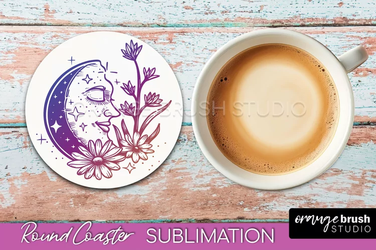 Celestial Coaster Sublimation, Boho Mystical Round Coaster