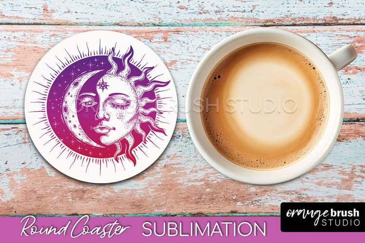 Celestial Coaster Sublimation, Boho Mystical Round Coaster example image 1