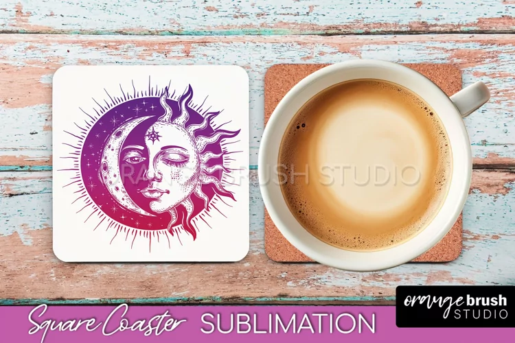 Boho Mystical Square Coaster PNG - Celestial Sublimation