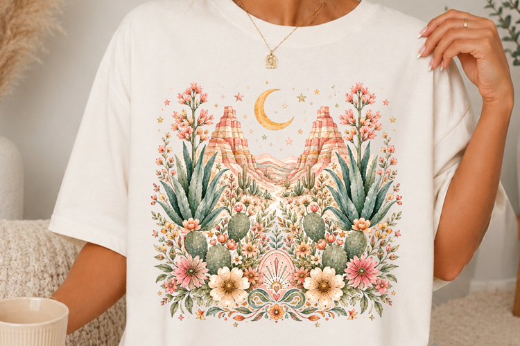 Boho Desert Wildflower Cactus Mountain Sublimatio SVG
