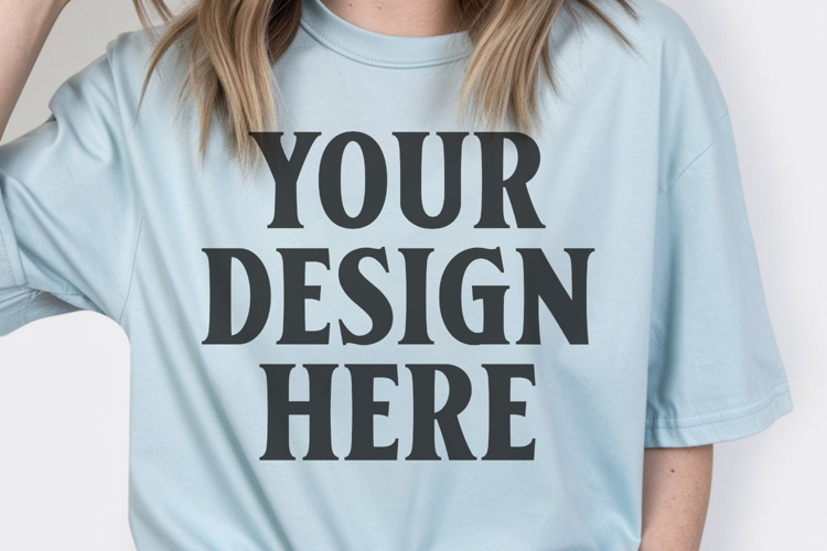 Comfort Colors 1717 Chambray T-Shirt mockup , CC 1717