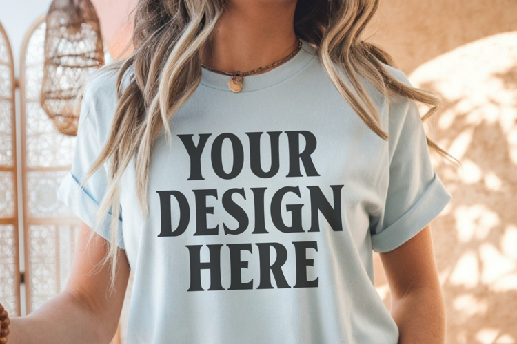 Comfort Colors 1717 Chambray T-Shirt Mockup