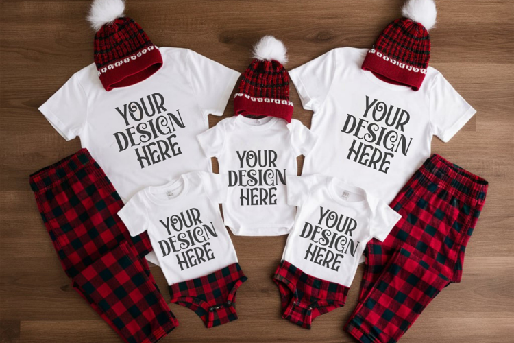 Christmas Family Matching Flat Lay T-Shirt Mockups