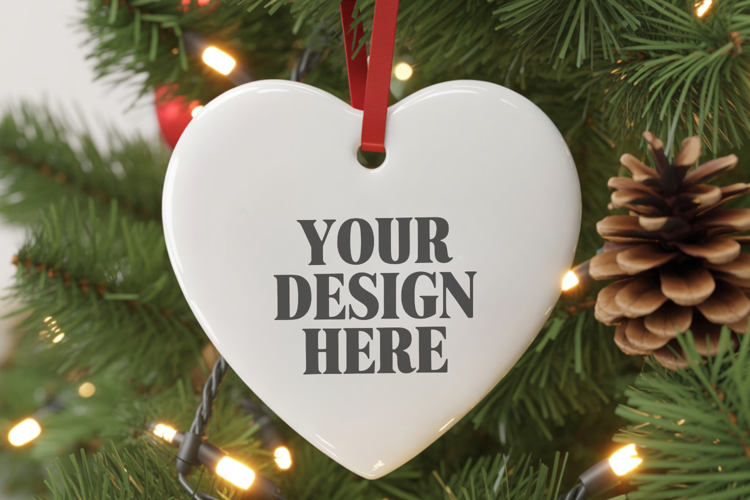 Christmas Love Heart Ornament Mockup | Holiday Hanging