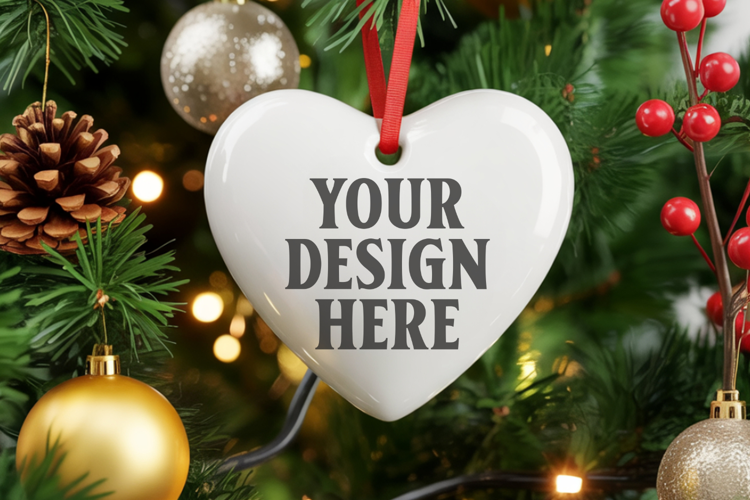 Holiday Love Heart Ornament Mockups | Romantic Christmas Tre