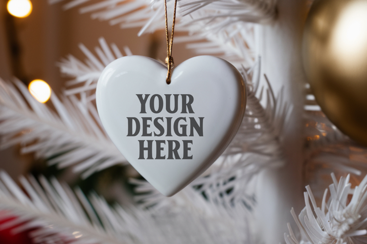 Christmas Heart Ornaments Mockup | Hanging Glass Heart Ornam