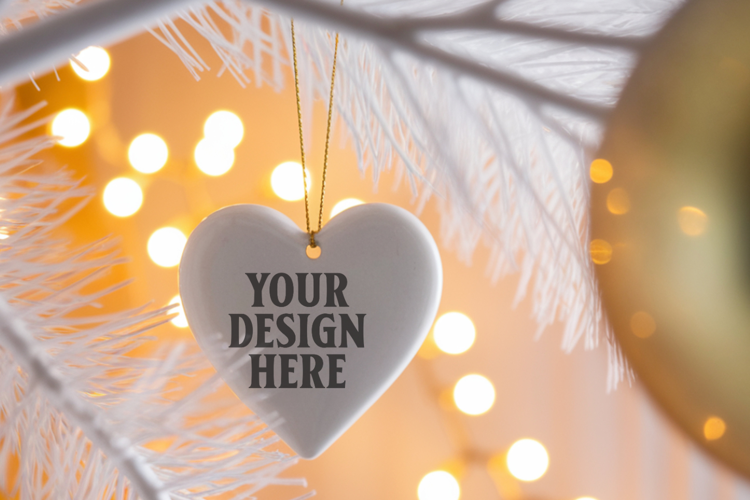 Heart Shaped Christmas Ornament Mockups | Frosted Glass Holi