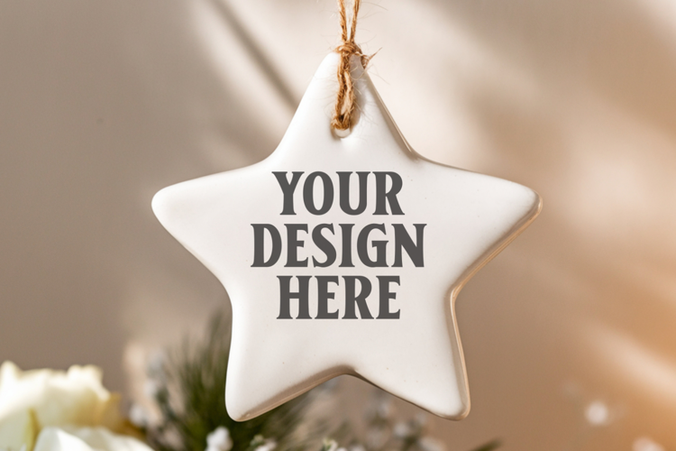Christmas Star Ceramic Ornaments Mockup
