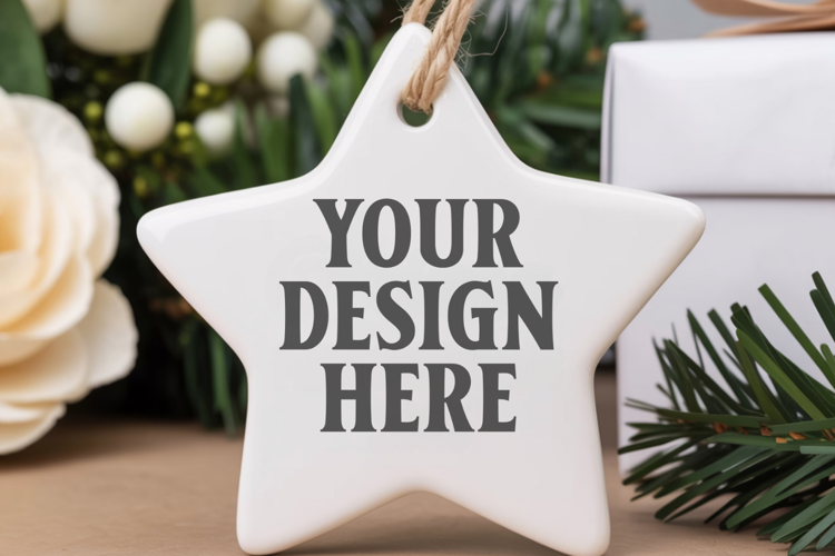 Christmas Star Ceramic Ornaments Mockup | Holiday Star Ornam