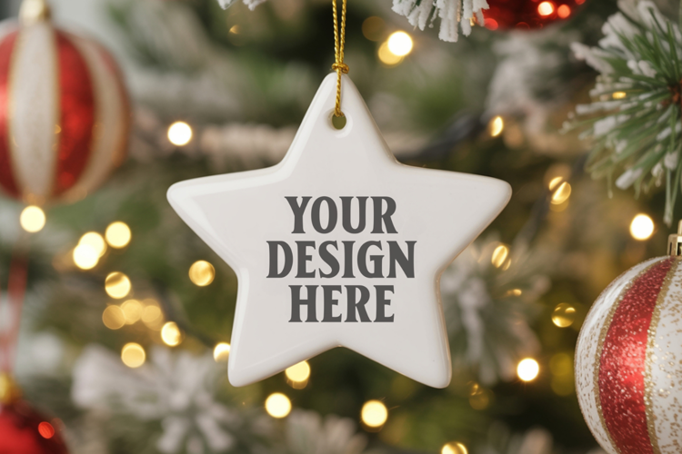 Christmas Star Ceramic Ornament Mockup | Cozy Boho Holiday D