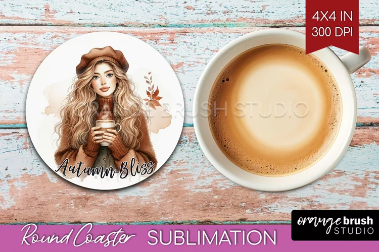 Coffee Girl Round Coaster - Coffee Lover Coaster PNG