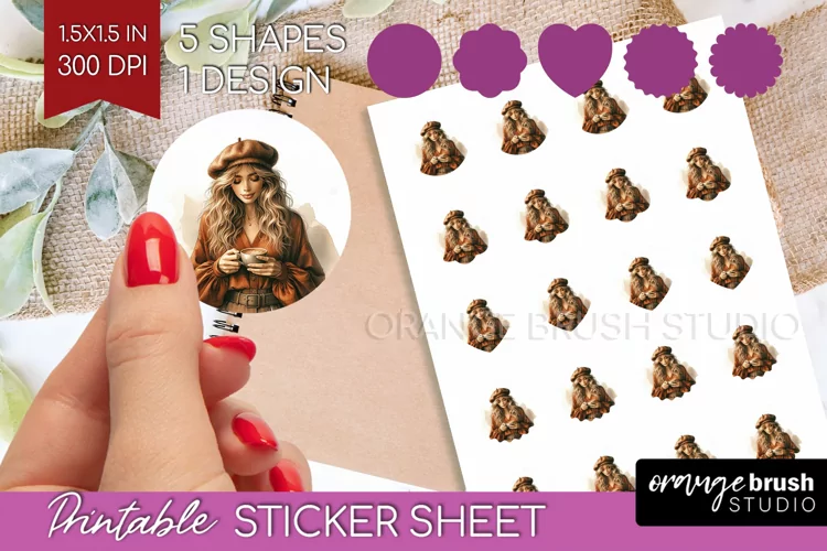 Coffee Girl Round Sticker - Coffee Lover Printable Sticker