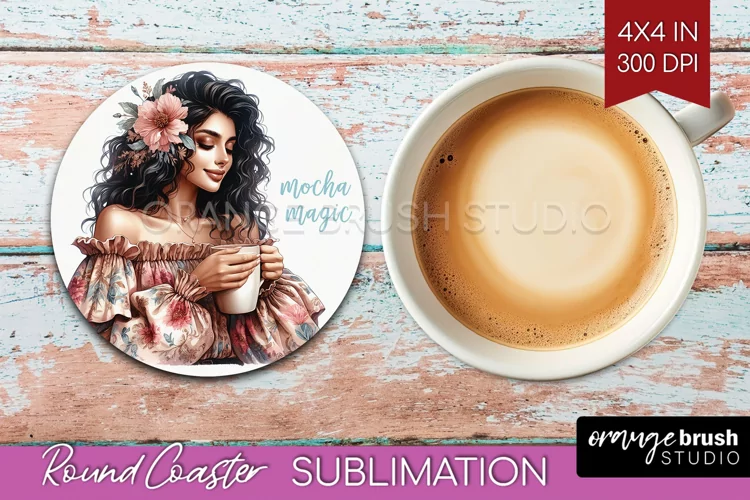 Coffee Girl Round Coaster - Coffee Lover Coaster PNG