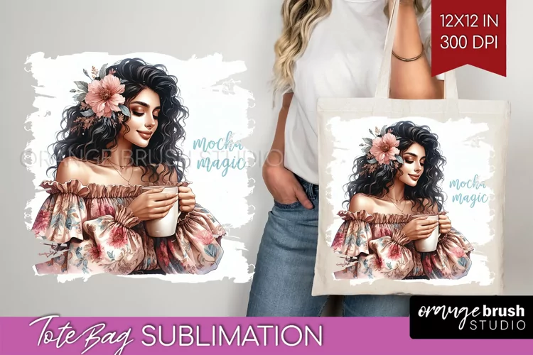 Coffee Girl Tote Bag - Coffee Lover Tote Bag PNG Sublimation