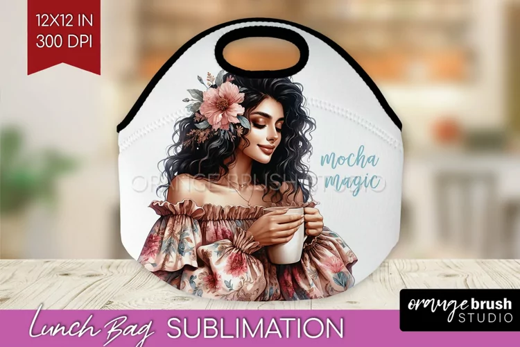 Coffee Girl Lunch Bag - Coffee Lover Lunch Bug PNG