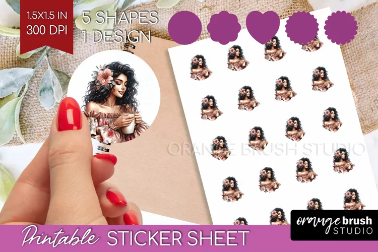 Coffee Girl Round Sticker - Coffee Lover Printable Sticker