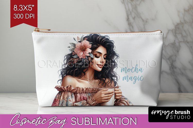 Coffee Girl Cosmetic Bag - Coffee Lover Makeup Bag PNG example image 1