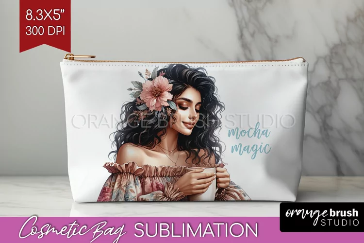 Coffee Girl Cosmetic Bag - Coffee Lover Makeup Bag PNG