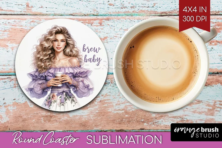 Coffee Girl Round Coaster - Coffee Lover Coaster PNG