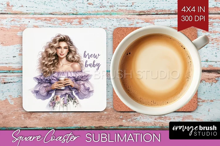 Coffee Girl Square Coaster - Coffee Lover Coaster PNG