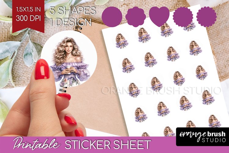 Coffee Girl Round Sticker - Coffee Lover Printable Sticker example image 1
