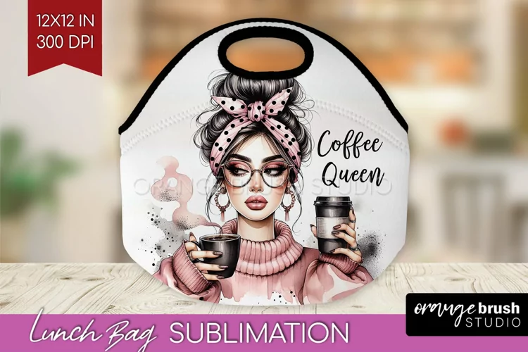 Coffee Girl Lunch Bag - Coffee Lover Lunch Bug PNG