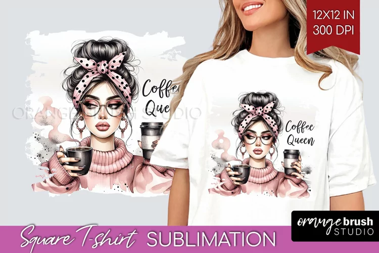 Coffee Girl Square Tshirt Background - Coffee Lover PNG