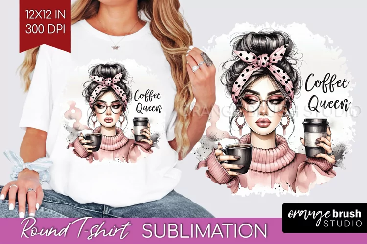 Coffee Girl Round Tshirt Background - Coffee Lover PNG