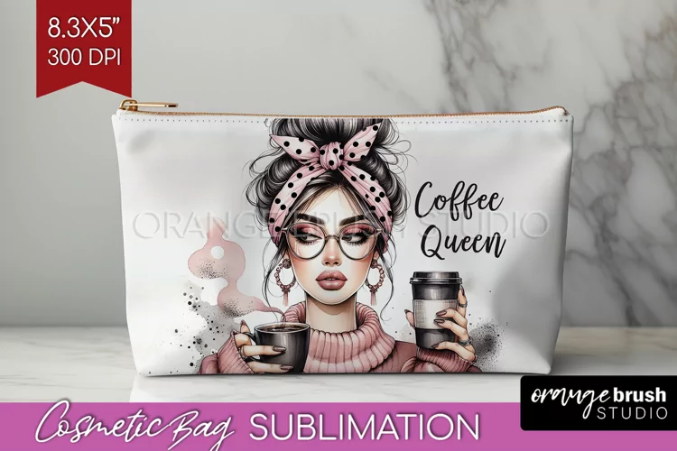 Coffee Girl Cosmetic Bag - Coffee Lover Makeup Bag PNG