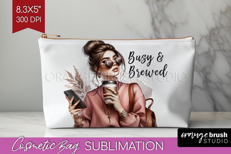 Coffee Girl Cosmetic Bag - Coffee Lover Makeup Bag PNG example image 1