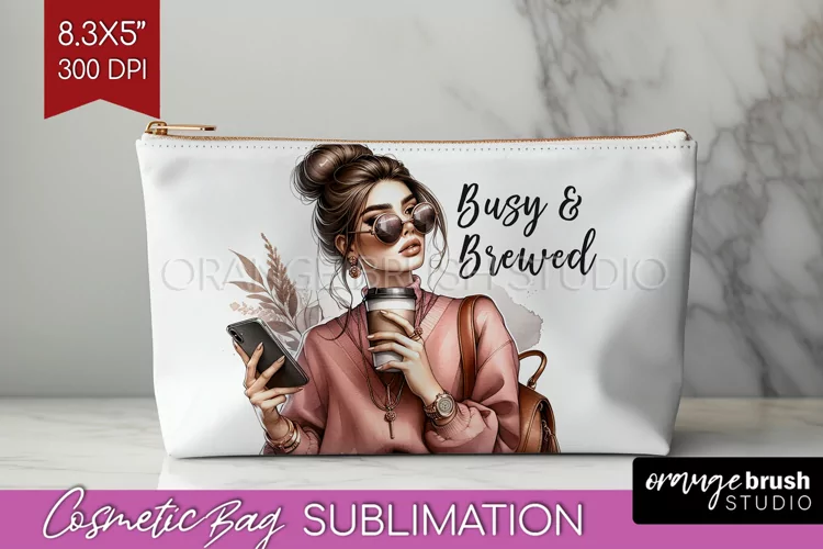 Coffee Girl Cosmetic Bag - Coffee Lover Makeup Bag PNG