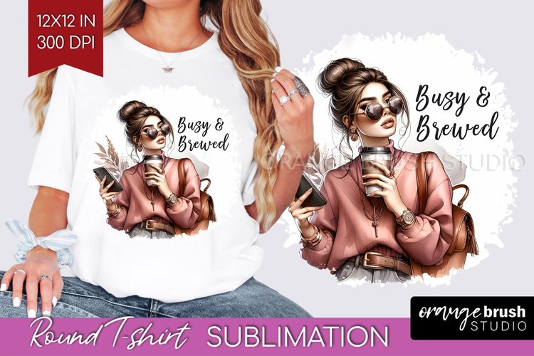Coffee Girl Round Tshirt Background - Coffee Lover PNG example image 1