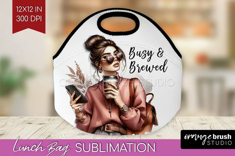 Coffee Girl Lunch Bag - Coffee Lover Lunch Bug PNG