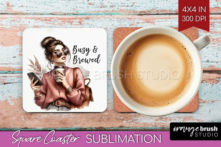 Coffee Girl Square Coaster - Coffee Lover Coaster PNG