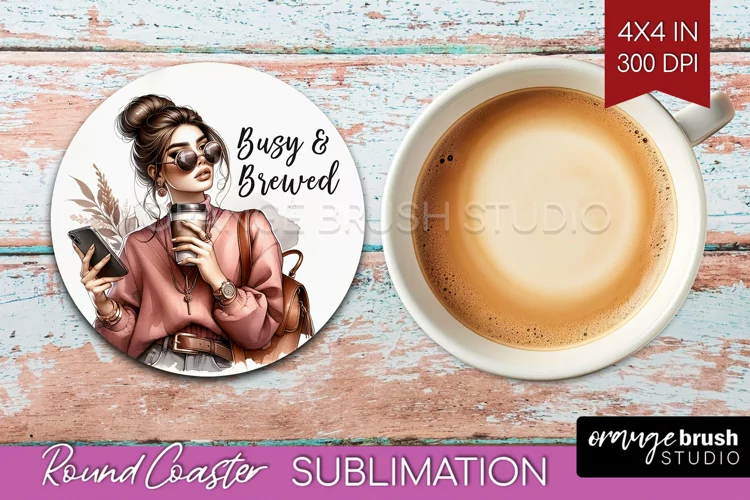 Coffee Girl Round Coaster - Coffee Lover Coaster PNG