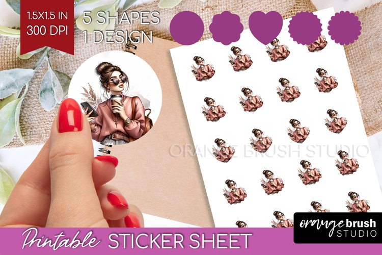 Coffee Girl Round Sticker - Coffee Lover Printable Sticker example image 1