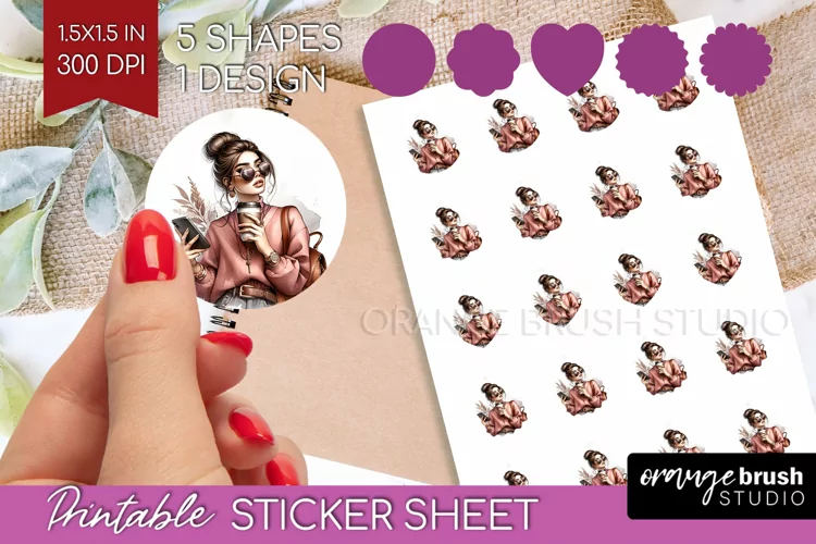 Coffee Girl Round Sticker - Coffee Lover Printable Sticker