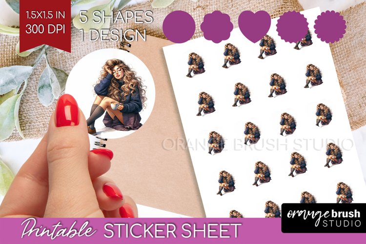 Coffee Girl Round Sticker - Coffee Lover Printable Sticker example image 1