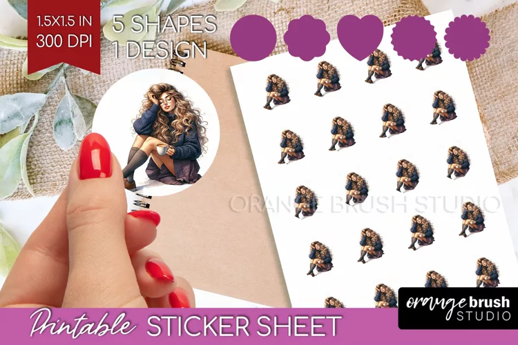 Coffee Girl Round Sticker - Coffee Lover Printable Sticker