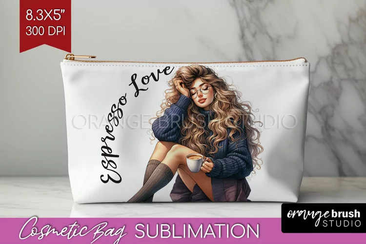 Coffee Girl Cosmetic Bag - Coffee Lover Makeup Bag PNG