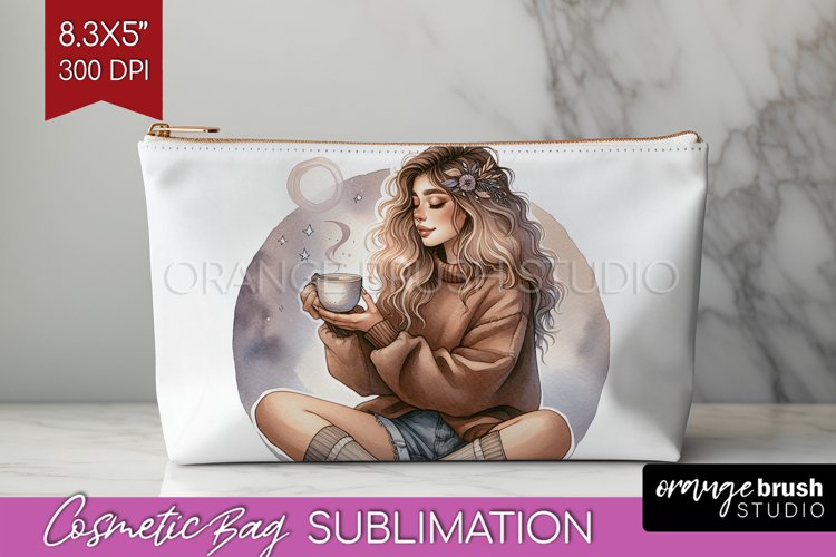 Coffee Girl Cosmetic Bag - Coffee Lover Makeup Bag PNG example image 1