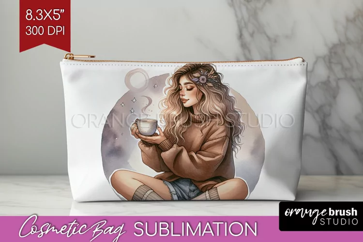 Coffee Girl Cosmetic Bag - Coffee Lover Makeup Bag PNG