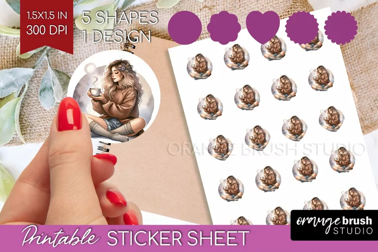 Coffee Girl Round Sticker - Coffee Lover Printable Sticker