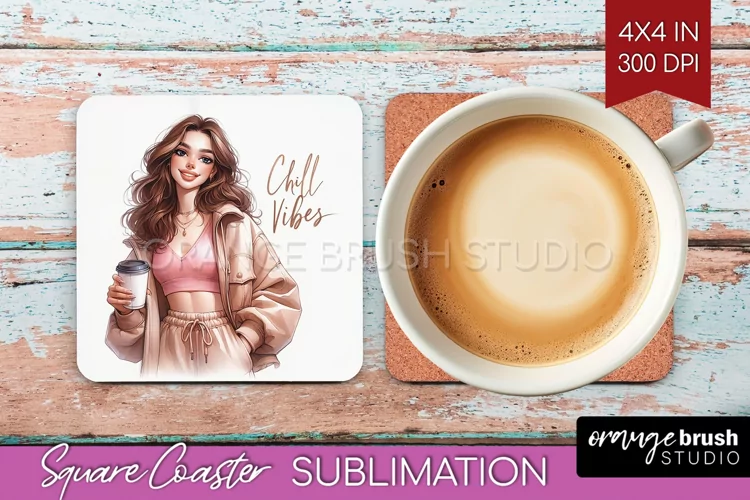 Coffee Girl Square Coaster - Coffee Lover Coaster PNG