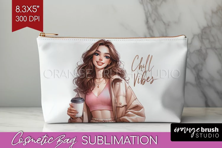 Coffee Girl Cosmetic Bag - Coffee Lover Makeup Bag PNG
