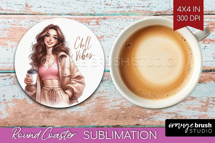 Coffee Girl Round Coaster - Coffee Lover Coaster PNG